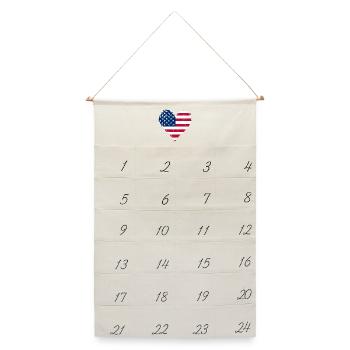 USA Herzflagge Grunge - Leinen Adventskalender  - Naturweiß - Vorne