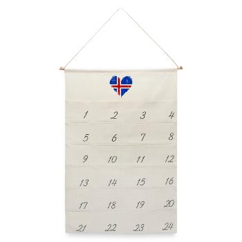 Island Herzflagge Grunge - Leinen Adventskalender  - Naturweiß - Vorne
