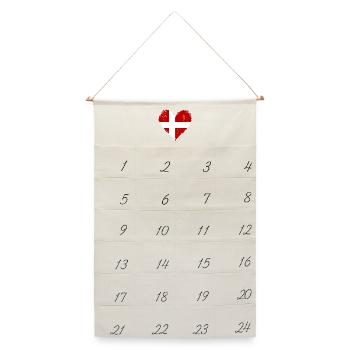 Dänemark Herzflagge Grunge - Leinen Adventskalender  - Naturweiß - Vorne