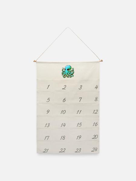 Krake - Leinen Adventskalender  - Naturweiß