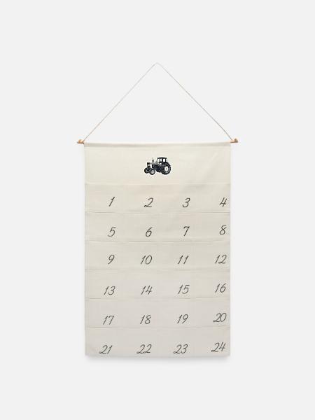 Traktor Linienzeichnung Vintage - Leinen Adventskalender  - Naturweiß