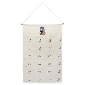 Mops & Spielzeugzeit - Leinen Adventskalender  - Naturweiß - Vorne