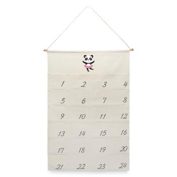 Tanzende Panda mit Tutu - Leinen Adventskalender  - Naturweiß - Vorne