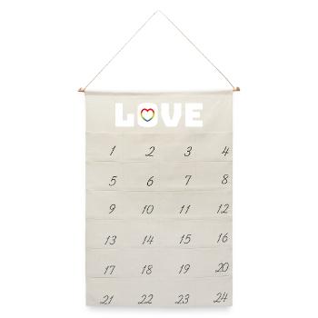 Love Heart Rainbow white - Leinen Adventskalender  - Naturweiß - Vorne