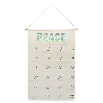 Peace Wort mit Peacezeichen - Leinen Adventskalender  - Naturweiß - Vorne