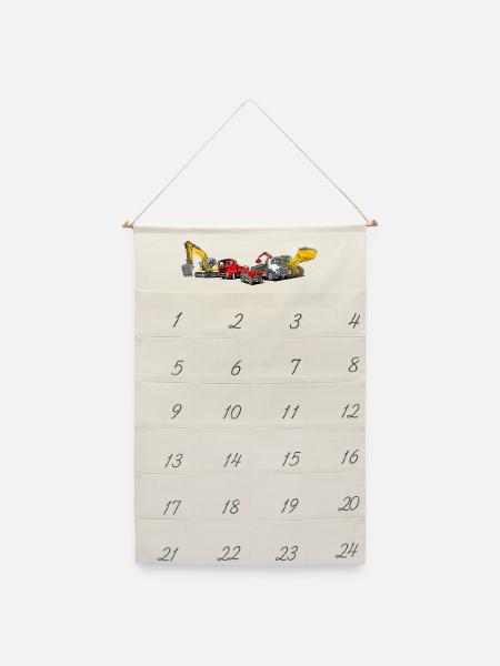 Baumaschinen Fuhrpark - Leinen Adventskalender  - Naturweiß