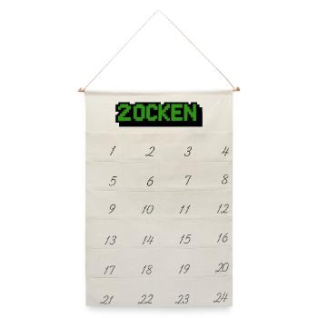 Schriftzug zocken Retro Computer - Leinen Adventskalender  - Naturweiß - Vorne