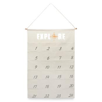 Explore Motiv mit einem Kompass - Leinen Adventskalender  - Naturweiß - Vorne