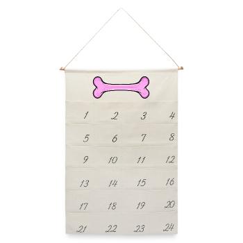 Pinkes Hundeknochen - Leinen Adventskalender  - Naturweiß - Vorne