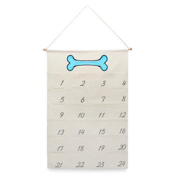 Blauer Hundknochen Comic - Leinen Adventskalender  - Naturweiß - Vorne