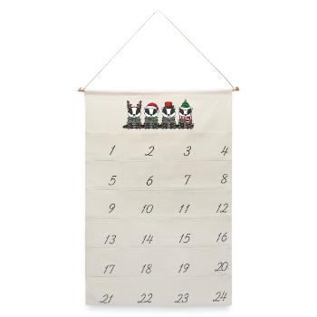 Dachs Weihnachtsmann Weihnachtsbeleuchtung - Leinen Adventskalender  - Naturweiß - Vorne
