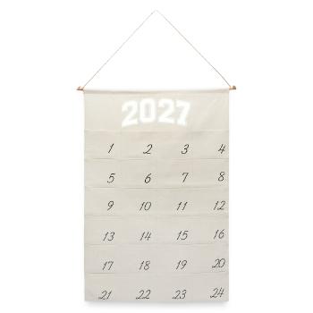 2027 Blockzahlen Retro - Leinen Adventskalender  - Naturweiß - Vorne