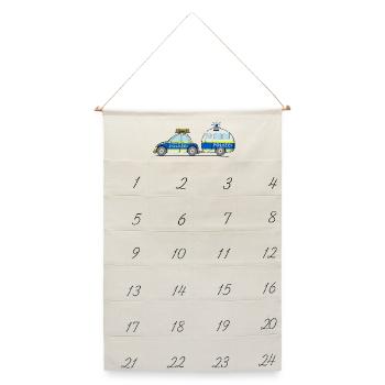 Polizeiauto mit Anhänger - Leinen Adventskalender  - Naturweiß - Vorne