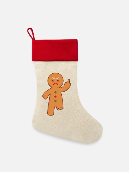 Lebkuchenmann - Leinen Weihnachtsstrumpf - Natur/Rot