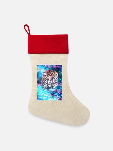 Edna - Leinen Weihnachtsstrumpf - Natur/Rot