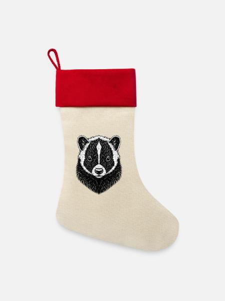 Stinktier - Leinen Weihnachtsstrumpf - Natur/Rot 