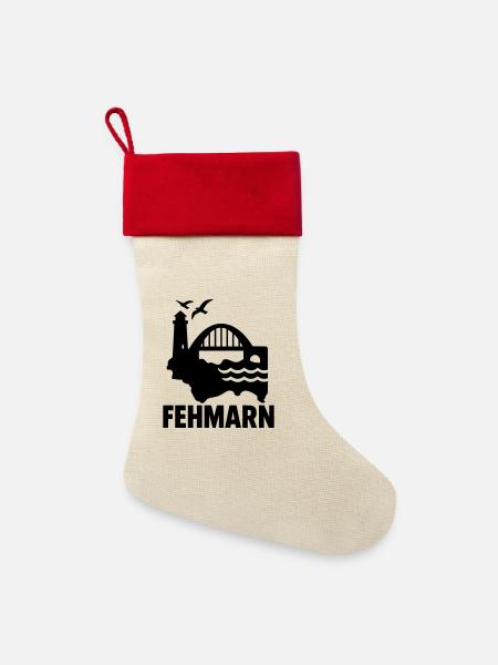 fehmarn schleswig holstein - Leinen Weihnachtsstrumpf - Natur/Rot 