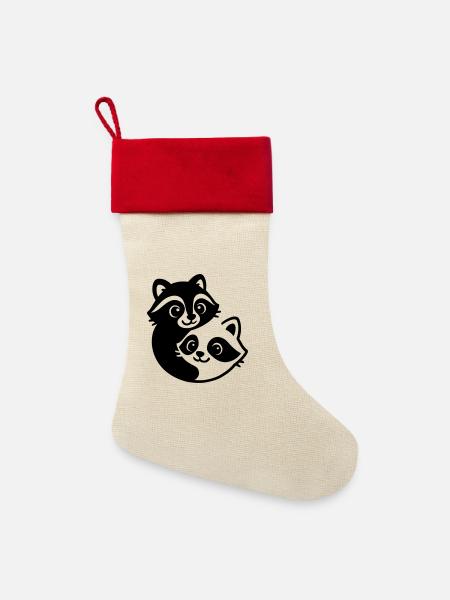 Ying Yang Dachs Pärchen - Leinen Weihnachtsstrumpf - Natur/Rot