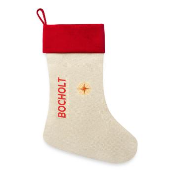 Bocholt - Leinen Weihnachtsstrumpf - Natur/Rot  - Vorne