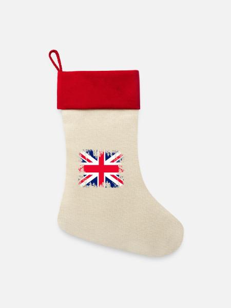 England England - Leinen Weihnachtsstrumpf - Natur/Rot