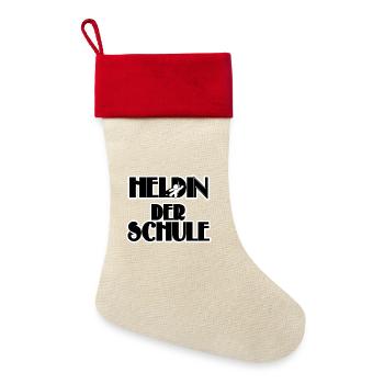 Schule Schüler Schülerin Lehrerin Sprüche - Leinen Weihnachtsstrumpf - Natur/Rot  - Vorne
