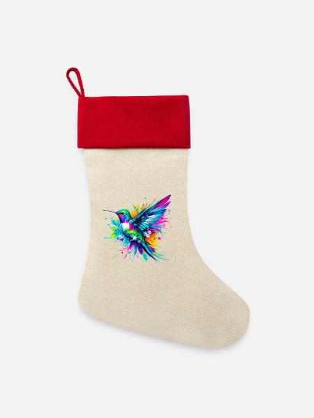 Kolibri - Leinen Weihnachtsstrumpf - Natur/Rot 