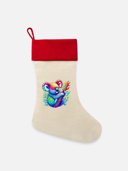 Koala - Leinen Weihnachtsstrumpf - Natur/Rot 