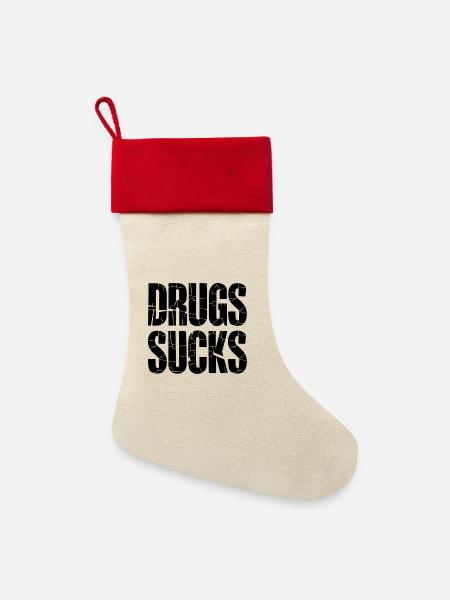 Anti Drogen Slogan Schwarz - Leinen Weihnachtsstrumpf - Natur/Rot 