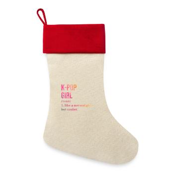 K Pop K Pop K Pop - Leinen Weihnachtsstrumpf - Natur/Rot  - Vorne