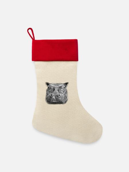 Nilpferd - Leinen Weihnachtsstrumpf - Natur/Rot 