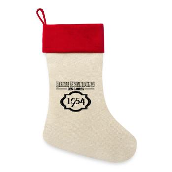 Beste Erfindung des Jahres 1954 Geschenk - Leinen Weihnachtsstrumpf - Natur/Rot  - Vorne