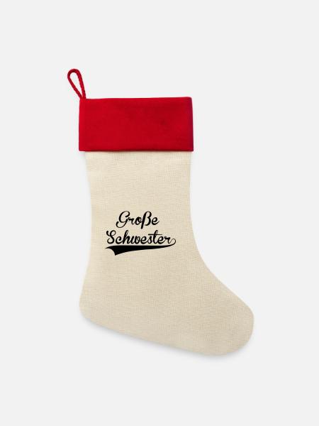 Große Schwester - Leinen Weihnachtsstrumpf - Natur/Rot 