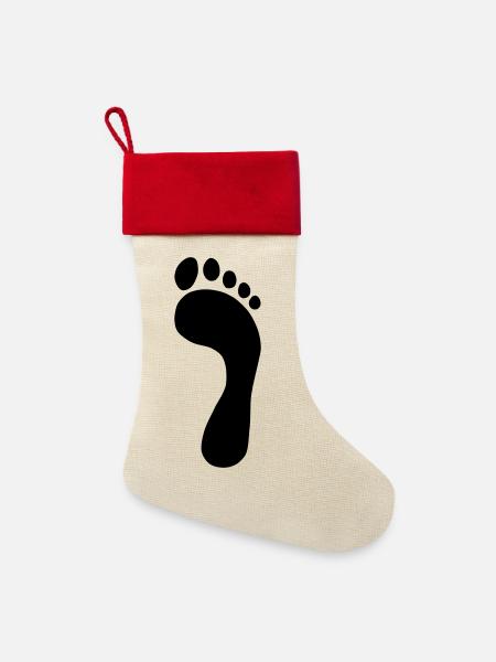 Fußabdruck - Leinen Weihnachtsstrumpf - Natur/Rot