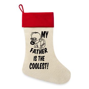 Coolest Father Vater, Vatertag, Geschenk - Leinen Weihnachtsstrumpf - Natur/Rot  - Vorne