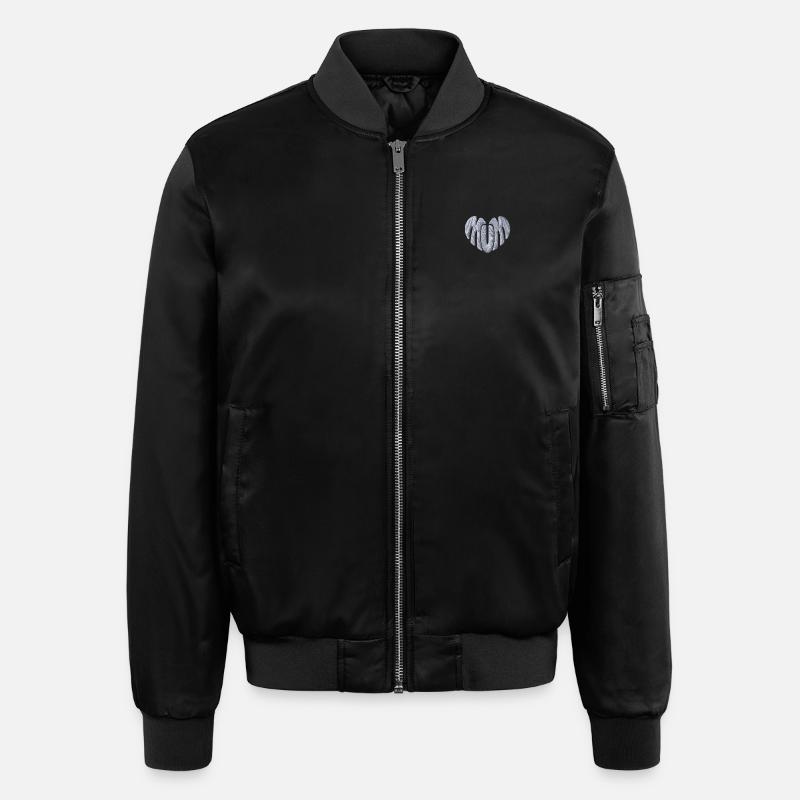 Mum Heart White Embroidered - Unisex Bomber Jacket - black