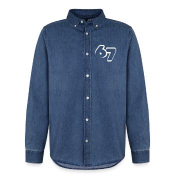 67 "six seven" drawn - Männer Jeanshemd Organic von Stanley/Stella - verwaschenes Mittelblau  - Vorne - AI Model Male 185 light (185cm)