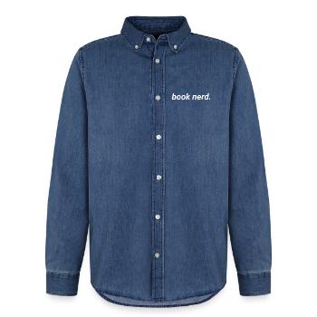 Bookworm Aesthetic Book Nerd - Männer Jeanshemd Organic von Stanley/Stella - verwaschenes Mittelblau  - Vorne - AI Model Male 185 light (185cm)