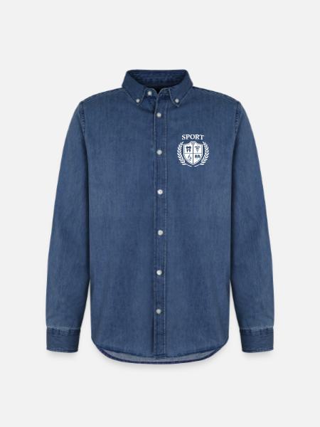logo_sport_white_on_transparent - Men’s Organic Denim Shirt by Stanley/Stella - mid washy 