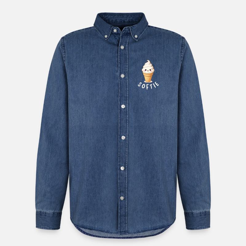 Softie. Softeis Liebe Eiscreme Statement - Männer Jeanshemd Organic von Stanley/Stella - verwaschenes Mittelblau 