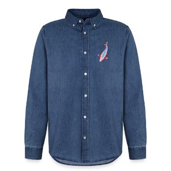 Koi - Nishikigoi - Männer Jeanshemd Organic von Stanley/Stella - verwaschenes Mittelblau  - Vorne - AI Model Male 185 light (185cm)
