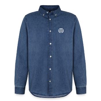 RAP IS KING - Minimalist Emblem - Männer Jeanshemd Organic von Stanley/Stella - verwaschenes Mittelblau  - Vorne - AI Model Male 185 light (185cm)