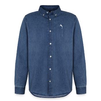 Zen Dragonfly - Minimalist Kachimushi Spirit - Chemise en denim homme bio Stanley/Stella - bleu moyen délavé  - Devant - AI Model Male 185 light (185cm)