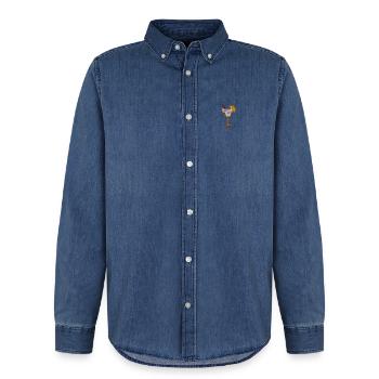 Cocktail orange embroidered - Men’s Organic Denim Shirt by Stanley/Stella - mid washy  - Front - AI Model Male 185 light (185cm)