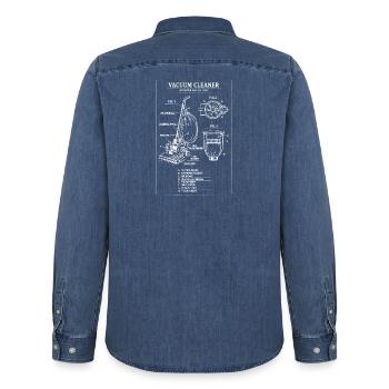 Patent-Bauplan für Vintage-Staubsauger - Männer Jeanshemd Organic von Stanley/Stella - verwaschenes Mittelblau  - Hinten - AI Model Male 185 light (185cm)