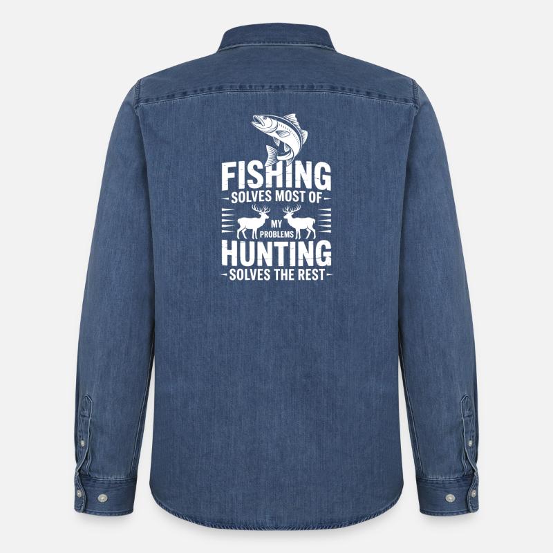 Fishing Solves Most Problems - Men’s Organic Denim Shirt by Stanley/Stella - mid washy 