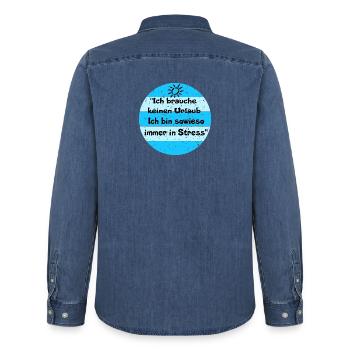 Ich brauche keinen Urlaub – Stress-Look - Männer Jeanshemd Organic von Stanley/Stella - verwaschenes Mittelblau  - Hinten - AI Model Male 185 light (185cm)