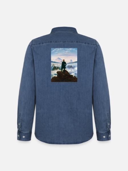 Wanderer über dem Nebelmeer Caspar David Friedrich - Männer Jeanshemd Organic von Stanley/Stella - verwaschenes Mittelblau