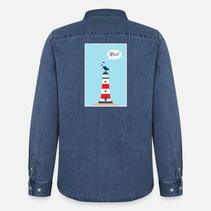 Leuchtturm - Möwe - Comic - Geschenk - Männer Jeanshemd Organic von Stanley/Stella - verwaschenes Mittelblau 