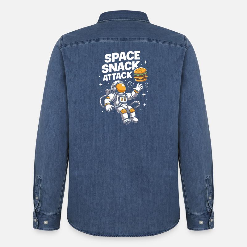 Conception spatiale du hamburger d'astronaute - Chemise en denim homme bio Stanley/Stella - bleu moyen délavé