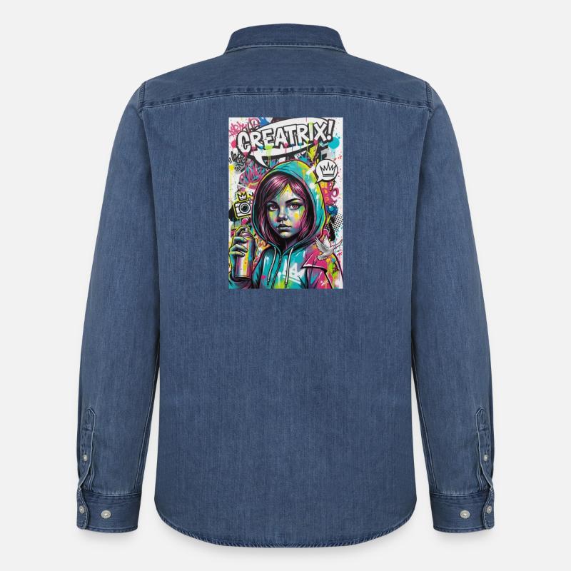 Farbexplosion Graffiti Heldin - Männer Jeanshemd Organic von Stanley/Stella - verwaschenes Mittelblau